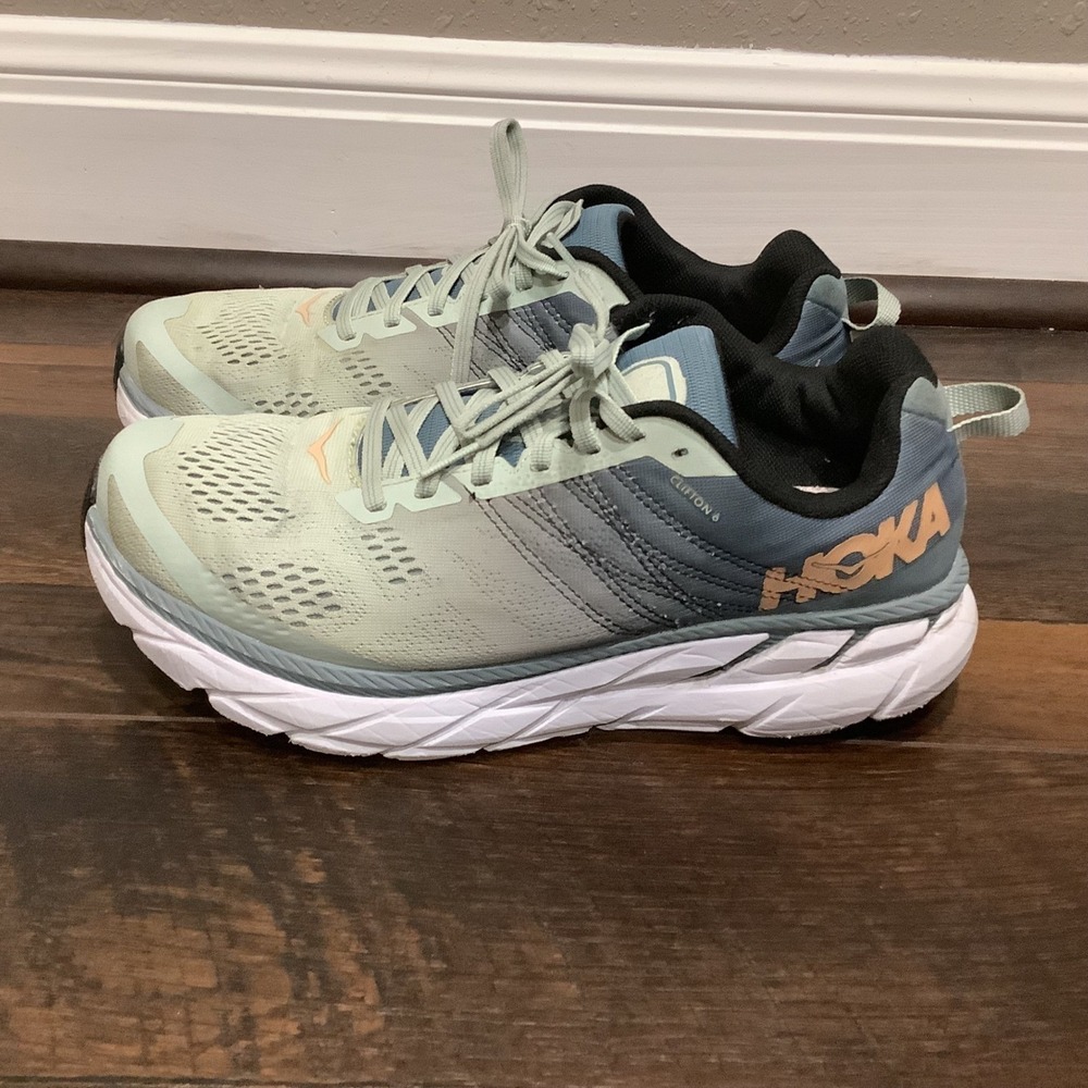 Hoka One One Clifton 6 Womens Running Shoes Blue Mint Green Ombre Sneaker - Picture 2 of 13